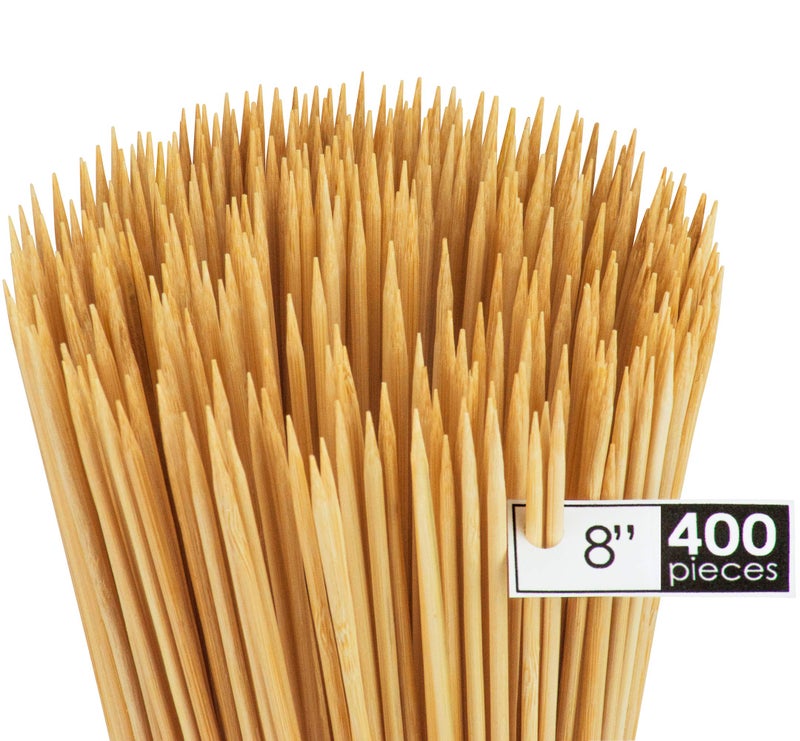 DecorRack 8" Natural Bamboo Skewers Sticks, 400 Wood Skewers for Grilling, BBQ, Kabob, Appetizers, Fruits, Smores, Cocktail, Brunch, Fondue Sticks, Barbeque, DIY Crafting, 8 inch (400 pack) - Image 2